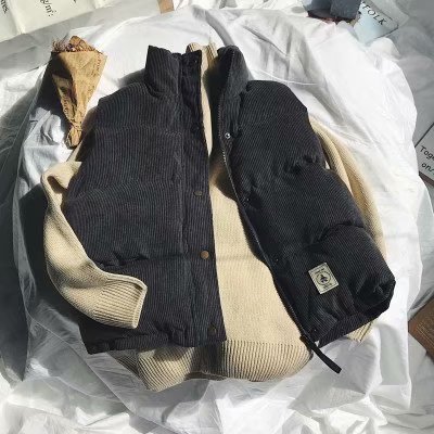 조끼 남자 가을과 겨울 두꺼운 홍콩 스타일, 패션 브랜드 커플 코듀로이 한국식 다운 코튼 조끼 재킷