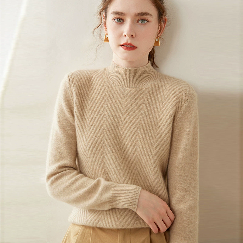 Демисезонная кашемировая, цветная вязаная кофта с высоким воротом, oversize