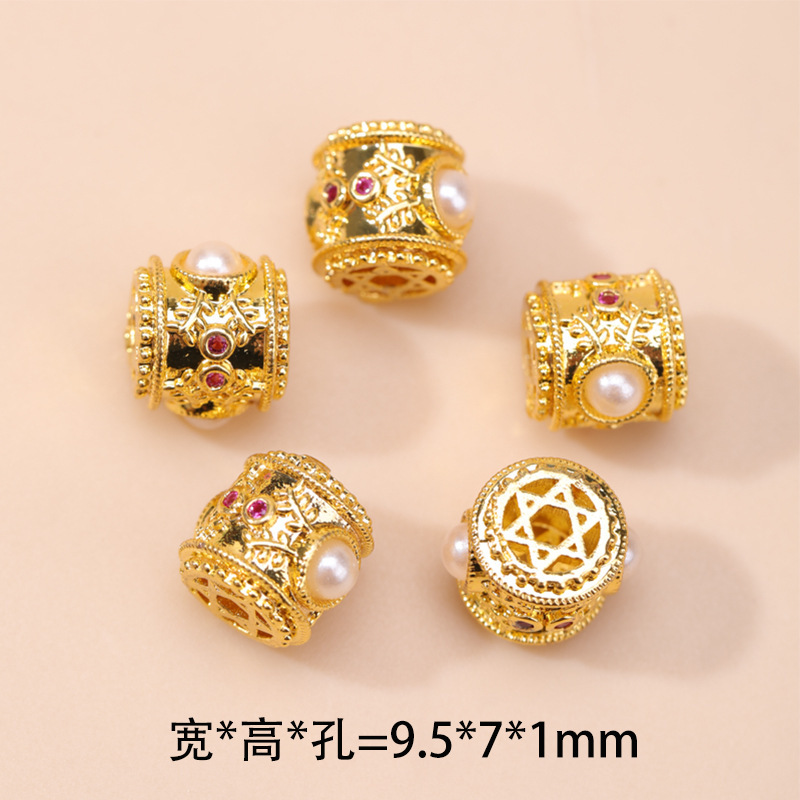高保色铜镀金镶锆石珍珠跑环隔珠配件 镂空珠手链项链隔珠串珠diy|undefined