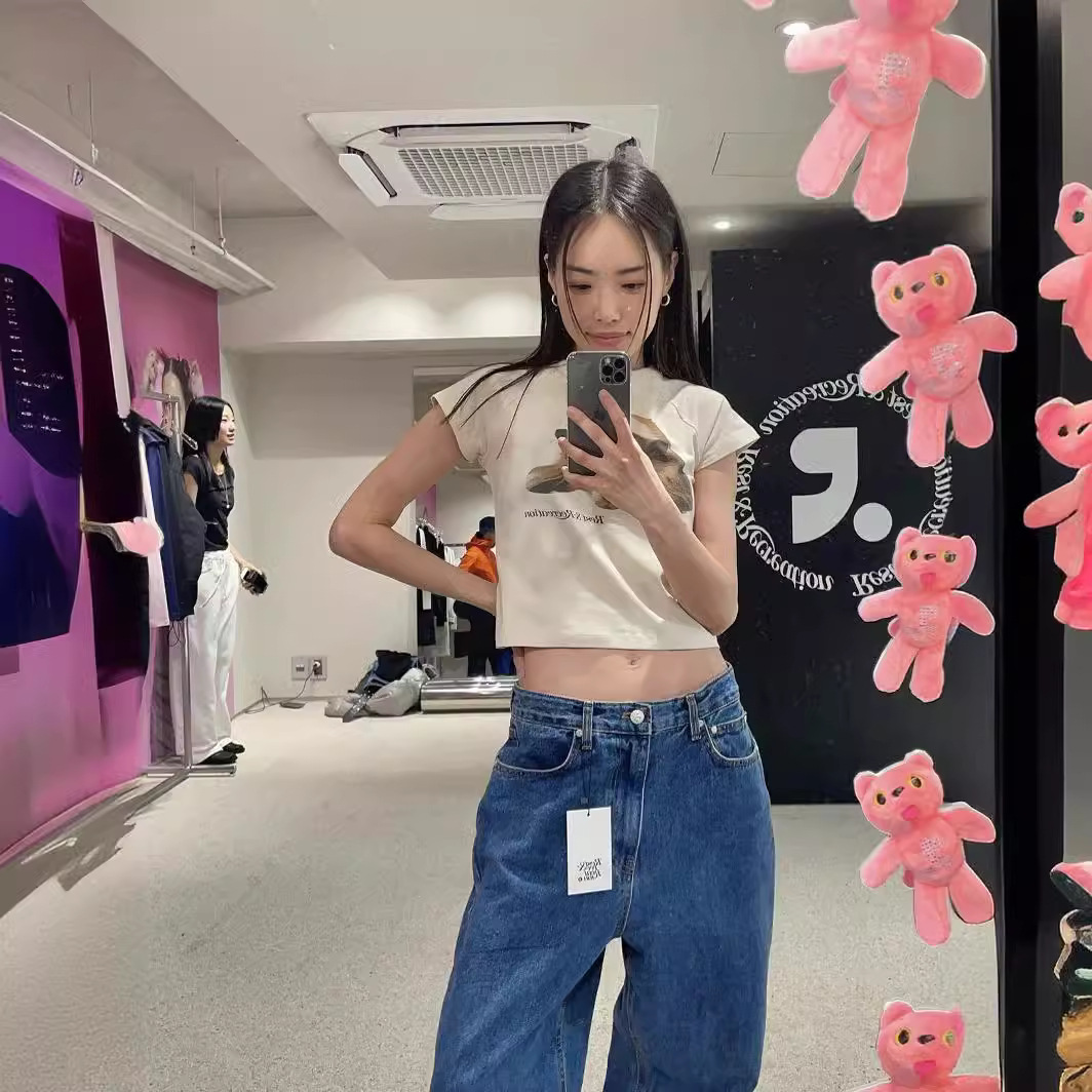 한국 트렌디 한 브랜드 복원 청바지 RR 느슨한 스트레이트 슬림 룩 와이드 레그 캐주얼 반바지 트렌디