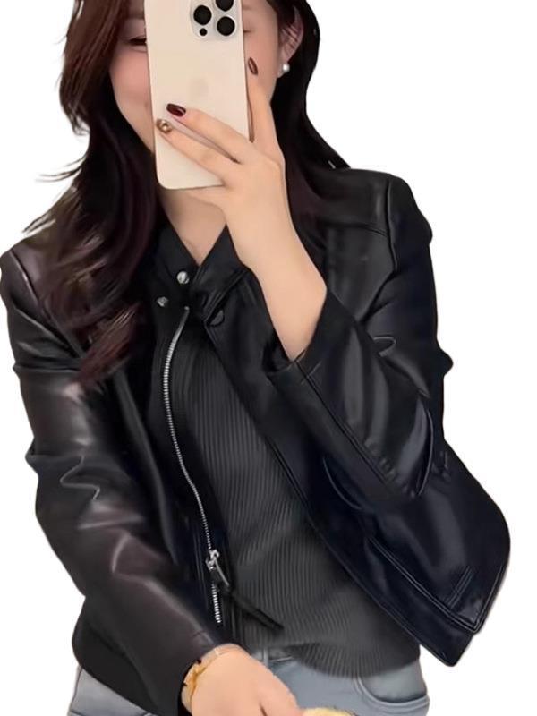 2025春季复古拉链短款百搭皮衣外套新款时尚流行夹克机车服上衣女|undefined