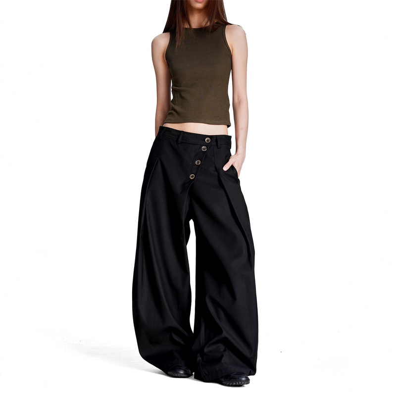 American-style cleanfit curved trousers for men and women, new autumn vintage design with button closure, drapey casual pants for commuting American-style cleanfit curved trousers for men and women, new autumn vintage design with button closure, drapey casual pants for commuting