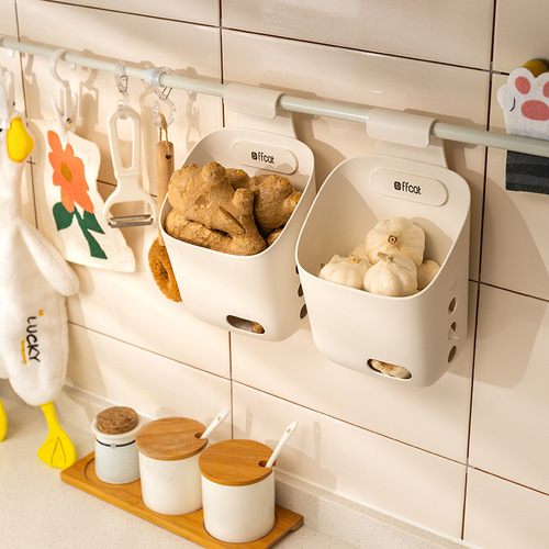 Anti-knocking kitchen hanging basket hole wall-mounted ginger and garlic storage rack telescopic rod adjustable pool towel hanging rod hook