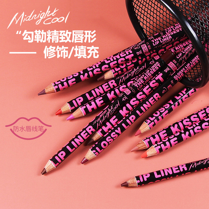 Midnight Cool Black 3D Color-Enhancing Waterproof Lip Liner, Long-Lasting Non-Fading Nude Lip Pencil for Defining Lips