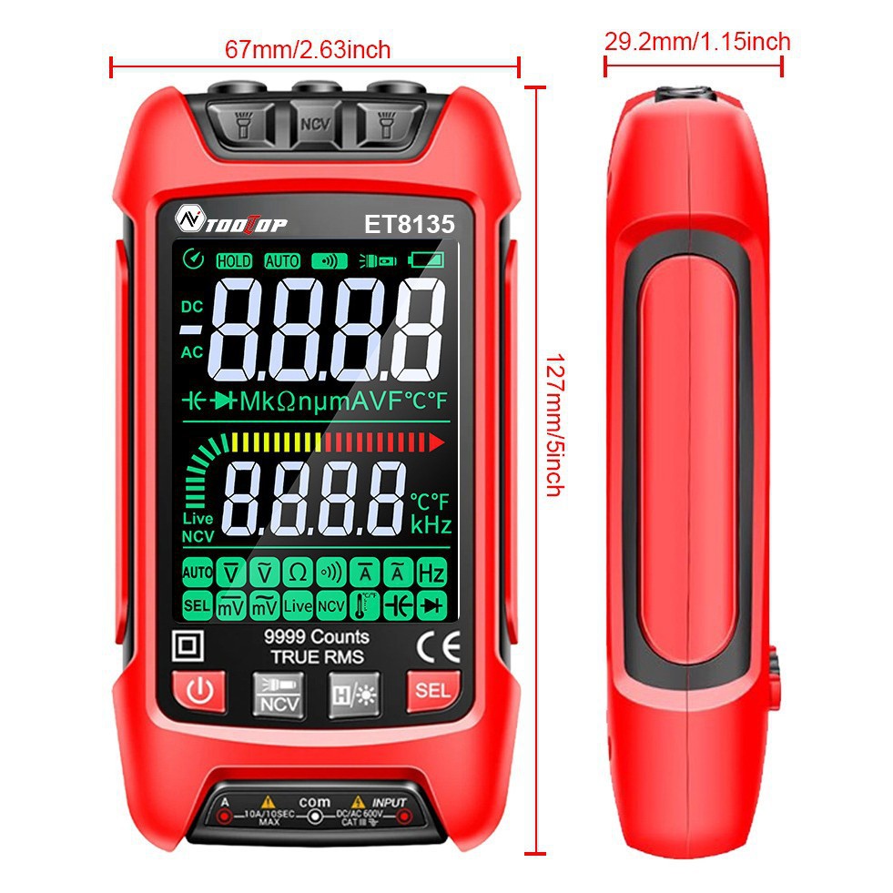TOOLTOP multímetro ET8135 versión roja de pantalla completa alarma de cambio de color multifuncional mini exportación transfronteriza