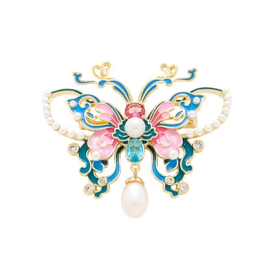 Retro enamel pearl butterfly brooch high-end niche corsage pressure placket anti-light buckle temperament brooch (Yaxa sancaqları) - x0511-enamel-butterfly