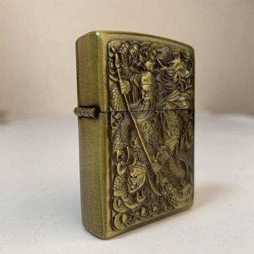 Bronze kerosene lighter Yu Yun Chang Guan Gong relief metal carving craft retro style lighter wholesale