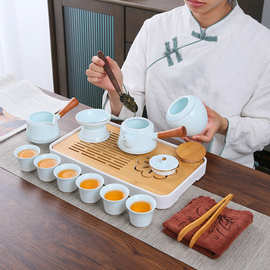 高档影青陶瓷旅行茶具套装功夫茶具侧把壶商务活动礼品送礼定logo