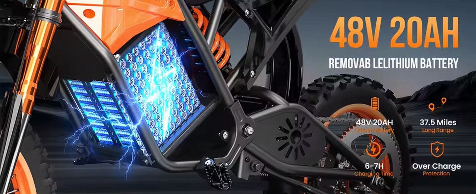 In-stock at US overseas warehouse: 60V20Ah high-power electric off-road motorcycle, two-wheeled electric bike