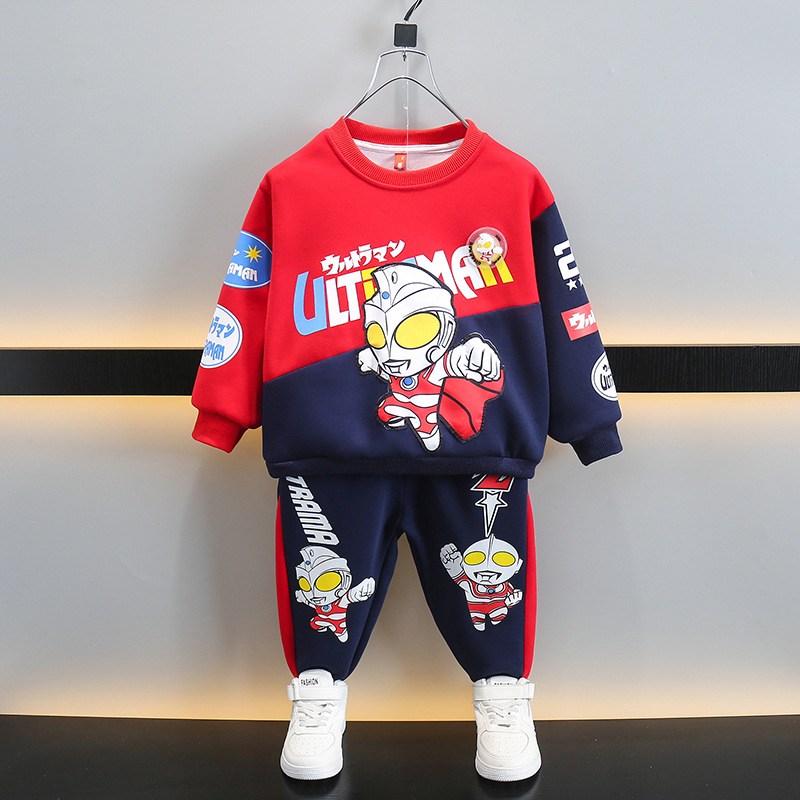 ALTMAN 옷 소년 봄 옷 세트 2024 새로운  가을 스포츠 어린이 스웨트 셔츠 투피스 유행 세트