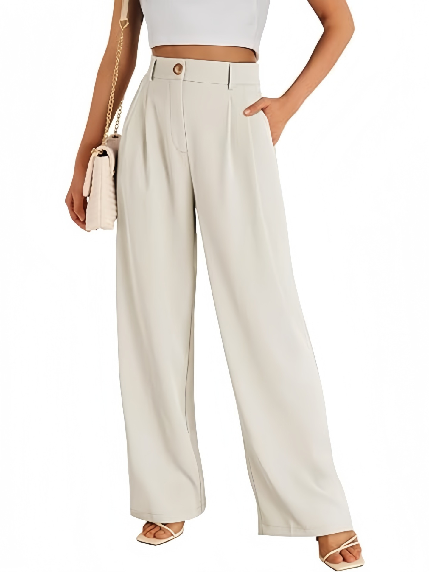 Cross-Border Amazon European and American New Style Pocket Dress Pants Wide-Leg Formal Pants Women's High-Waisted Business Casual Work Trousers