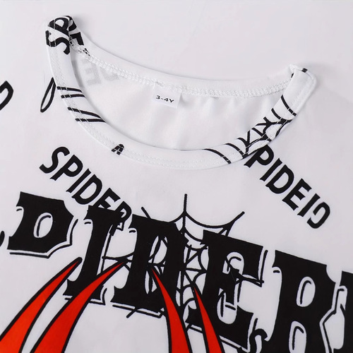 Summer Round Neck Spider Alphabet Print Short-Sleeve Top and Shorts Set for Boys in INS