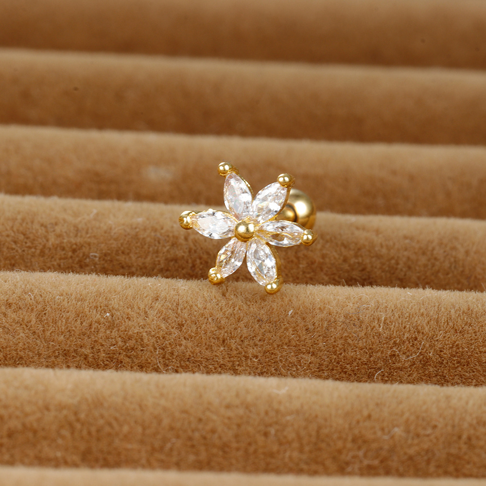 1 Piece Shiny Flower Plating Inlay Stainless Steel Zircon Ear Studs display picture 5