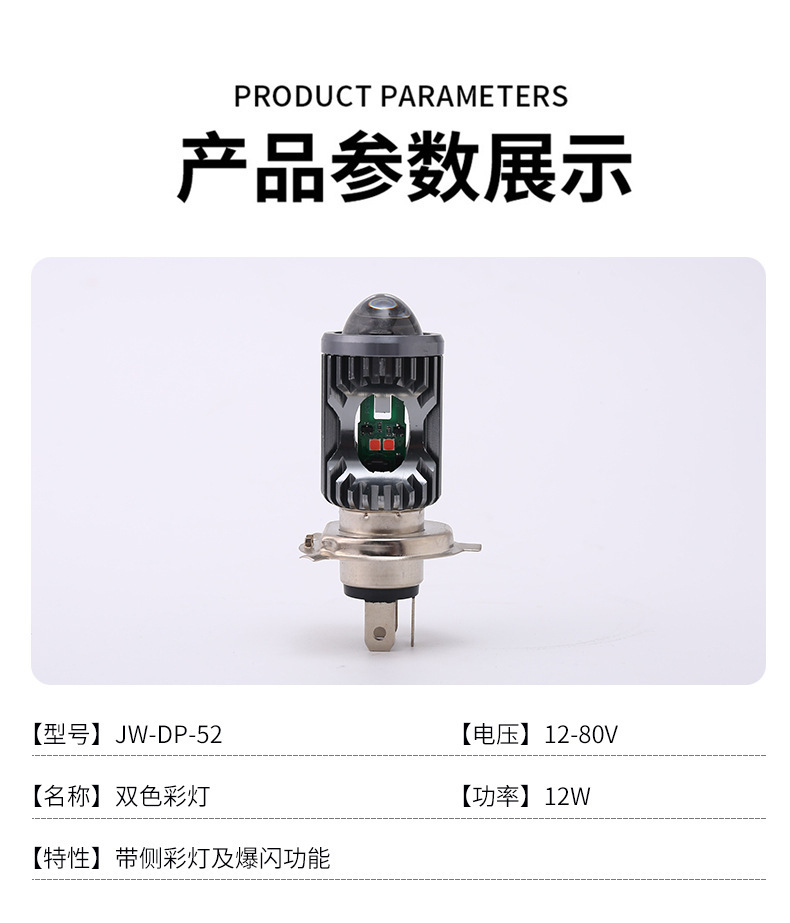 Cross-Border Dropshipping Motorcycle Electric Vehicle Front Headlight Led Yellow and White Dual Light Lens Colorful Light 3570 Lamp Beads