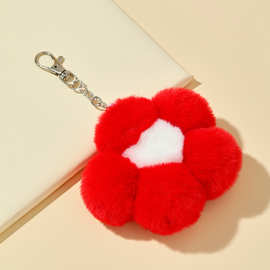 创意花朵毛球钥匙扣可爱毛绒小红花包包挂件手机配饰汽车钥匙圈