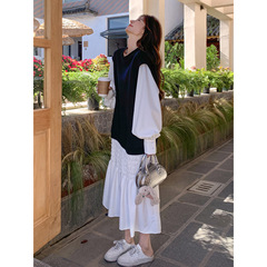 60215#法式复古假两件连衣裙女卫衣拼接秋季新款宽松显瘦气质长裙