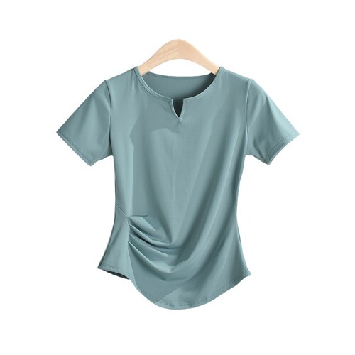 Lulu Nudist Sports Top for Women, Quick-Drying Training Running Fitness Short-Sleeve Large Size Yoga T-Shirt, Breathable T-Shirt for Spring and Summer