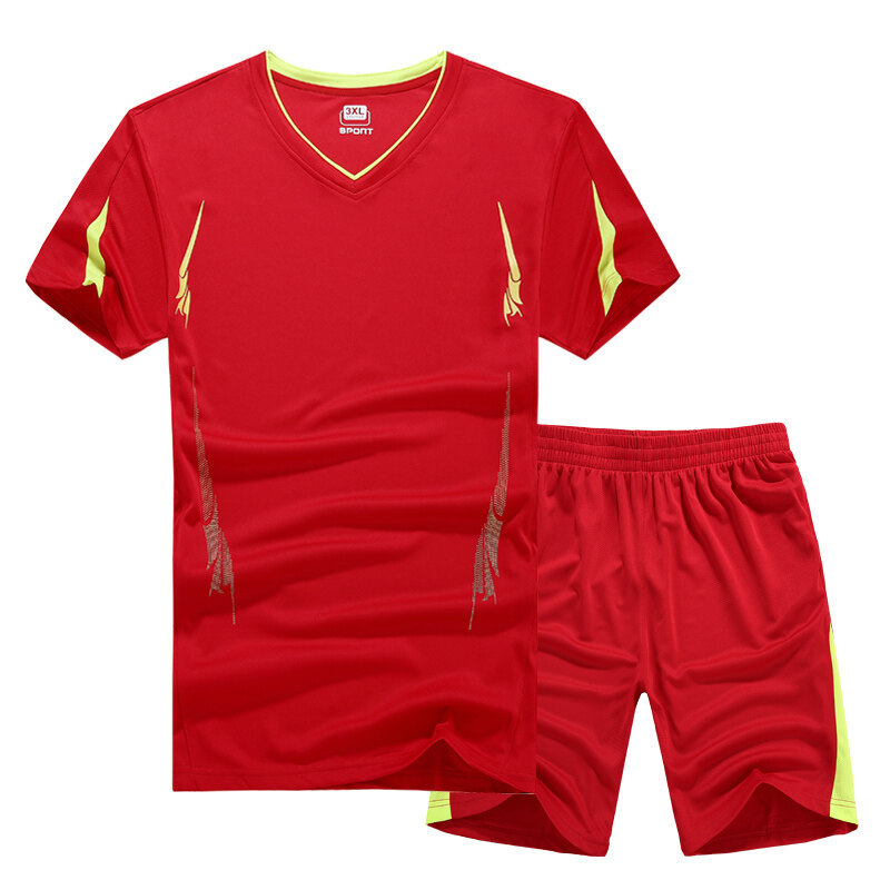 Traje deportivo de tamaño king para hombres de verano running mangas cortas running trajes de fitness para hombres sueltos camisetas de baloncesto de cuello en V dos piezas set