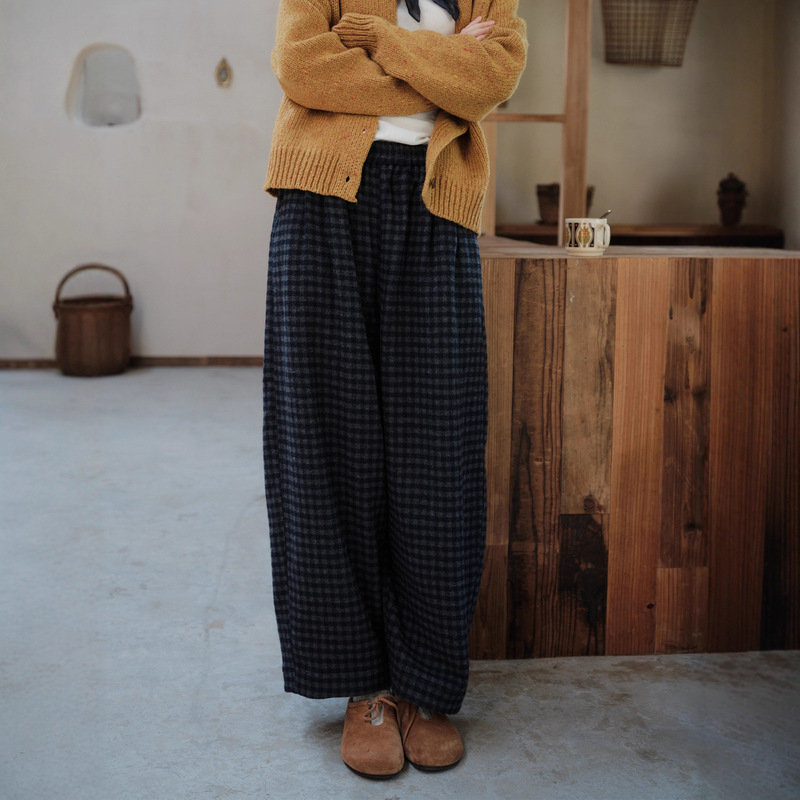Say to the Mountain "Checkerboard" Wool Blend Plaid Straight Pants Autumn and Winter Relaxed and Wear-Resistant Daily 8752
