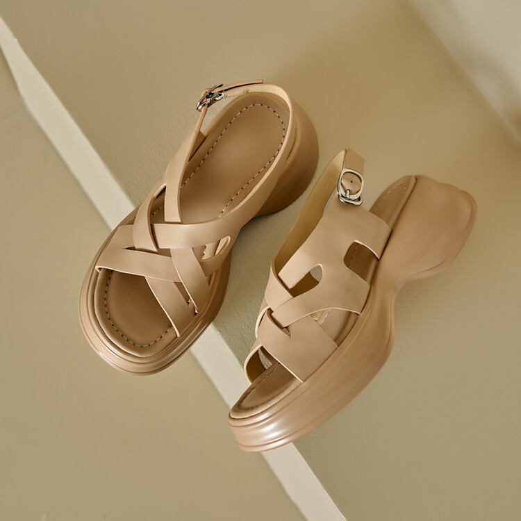 Sandal da cừu đế dày hở ngón tăng chiều cao nữ — Màu bạc, Màu mơ chi tiết 32