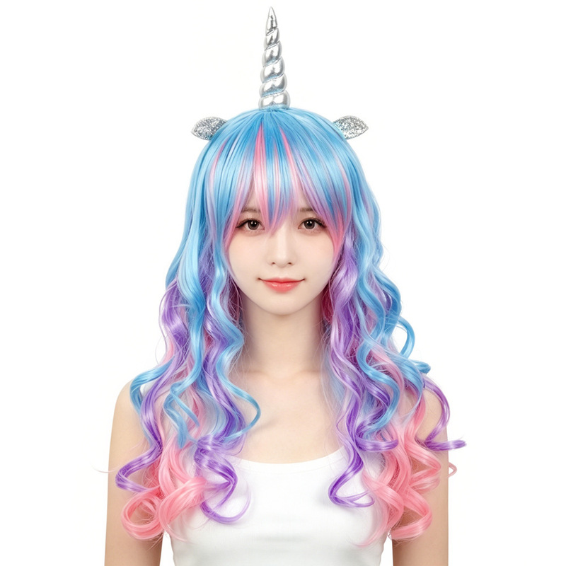Cosplay Wig Silver Unicorn Cosplay Wig Party Stage Performance Props Cosplay Long Curly Hair Set Cosplay Wig Silver Unicorn Cosplay Wig Party Stage Performance Props Cosplay Long Curly Hair Set