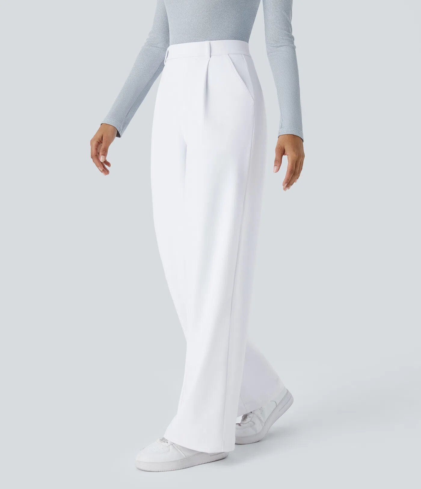 Elegant High-Waisted Straight Leg Pants For Women – Stretchy Office & Casual Trousers, Lightweight Breathable Fabric, Comfort Fit (Light Gray)_ecoleips.com