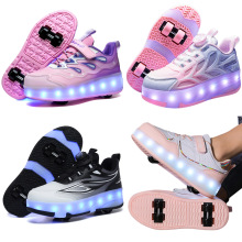 跨境儿童四轮暴走鞋批发女童发光轮滑鞋男学生双轮隐形滑轮溜冰鞋