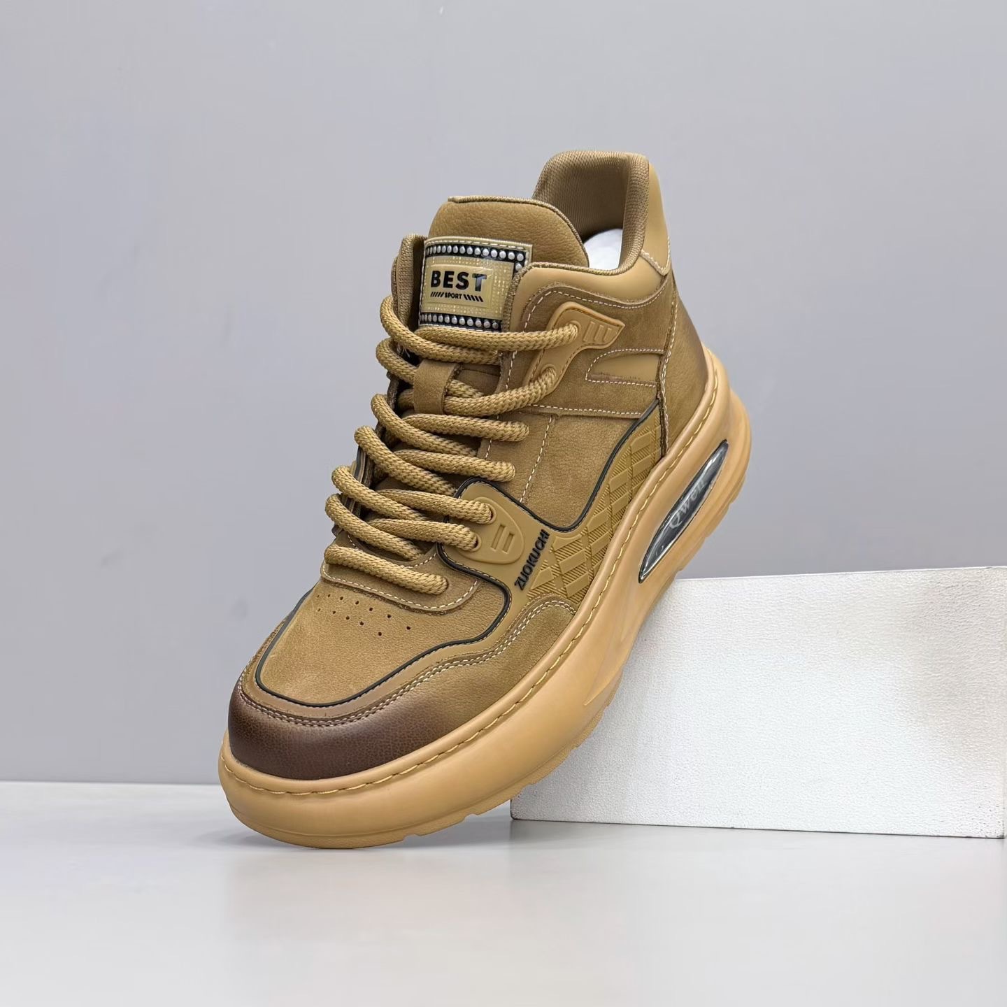 2025秋冬款真皮高帮板鞋男时尚百搭英伦风男士厚底马丁靴系带潮鞋