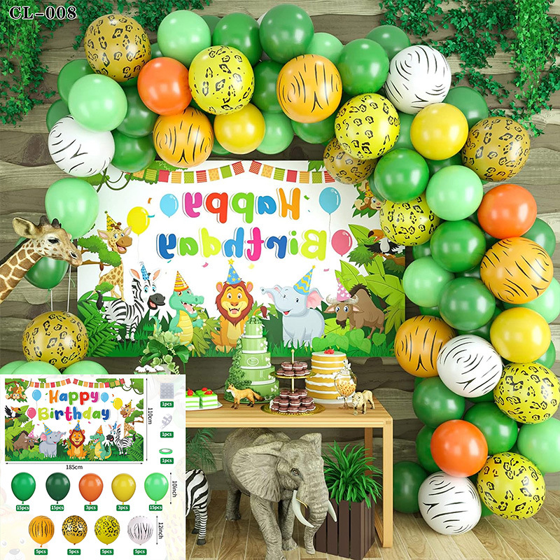 Cruz-frontera serie bosque bola verde cadena traje niños cumpleaños tema Fiesta decoración selva diseño globos
