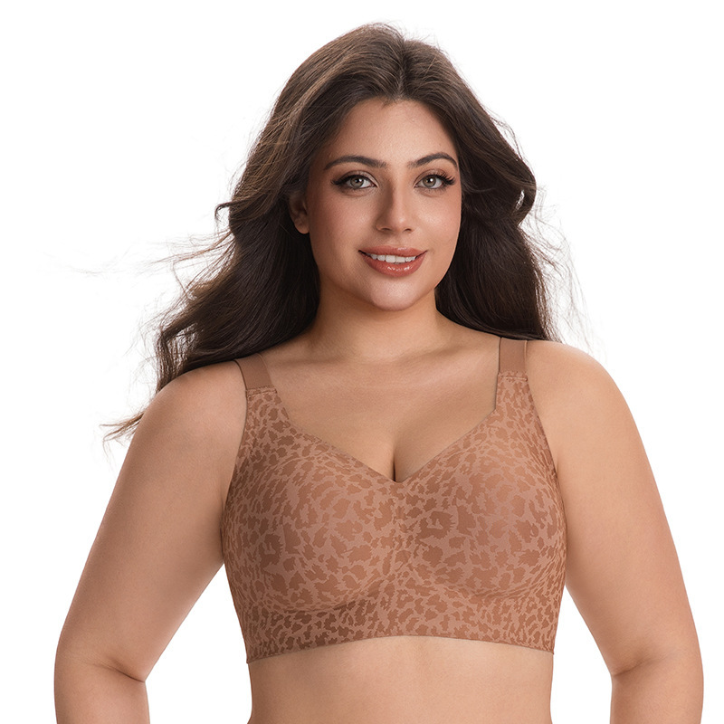 Leopard Print Cross-Border Bra, Large Size Jelly Gel Underwear for Women, Thin Style, Seamless, Wireless, Export Bra for Amazon