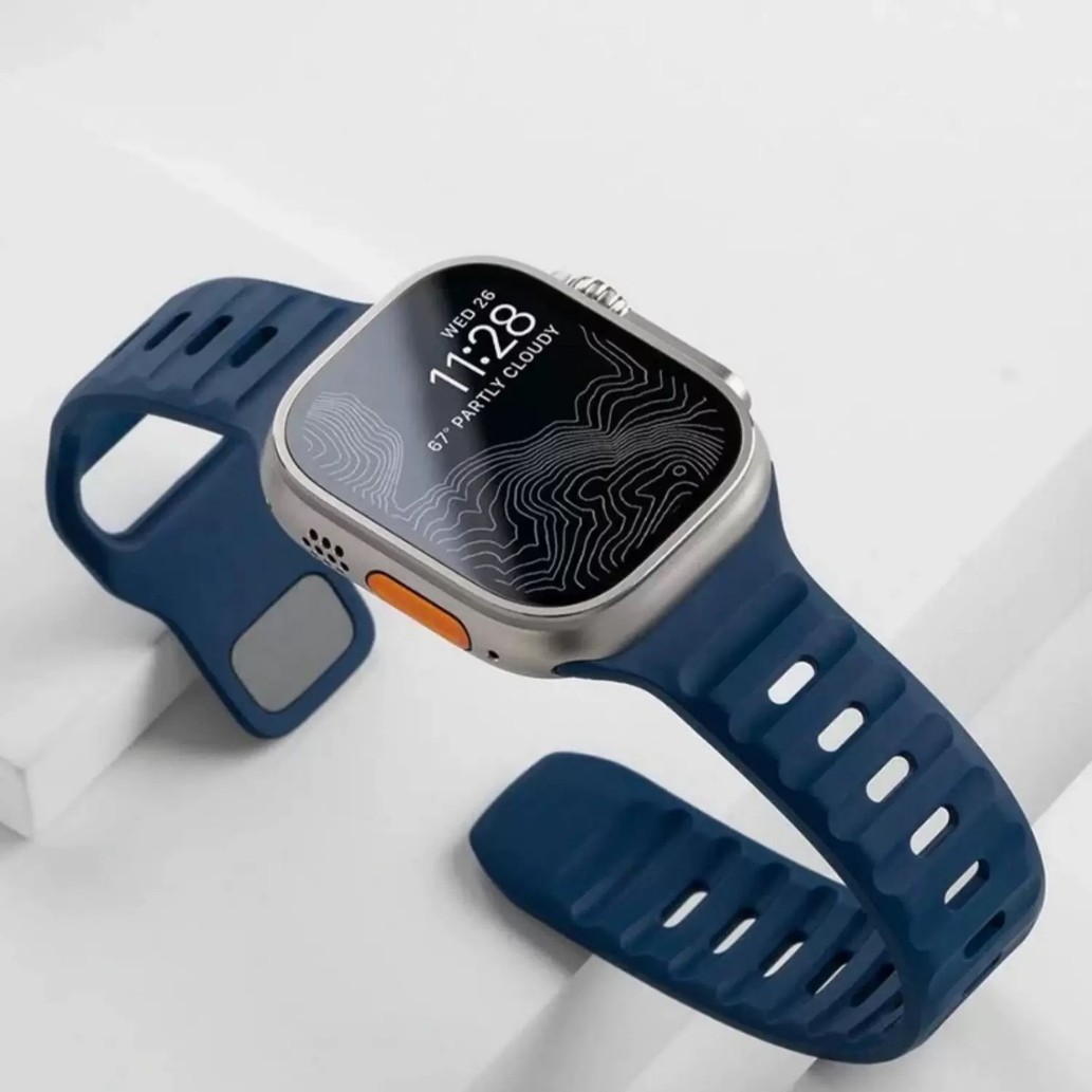 Suitable for Apple Watch Strap Applewatch Square Buckle Single Color Silicone Ultra Breathable Soft Comfortable iWatch