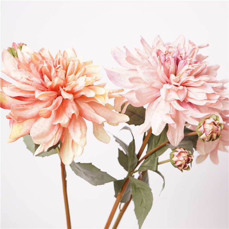 高品質模擬 2 ヘッドエルザダリア卸売結婚式の花エンジニアリング装飾シルクダリア造花アート|undefined