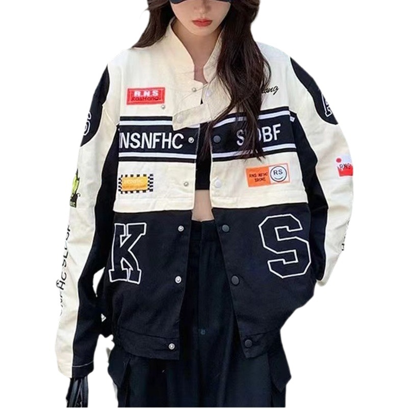 Estilo americano retro de doble capa Pu Shuai coche de trabajo hombres y mujeres de primavera y otoño suelta de alto grado desmontable chaqueta de dos piezas chaqueta