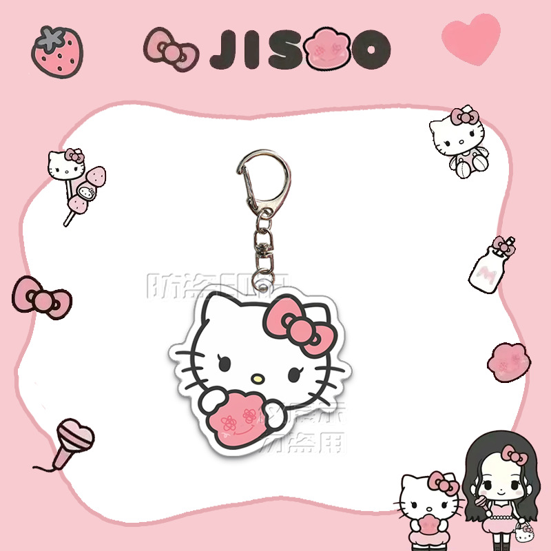 YF BLACKPINK Acrylic Keychain JISOO × HELLO KITTY Pendant Cartoon Cute Accessories Stars Peripheral FY