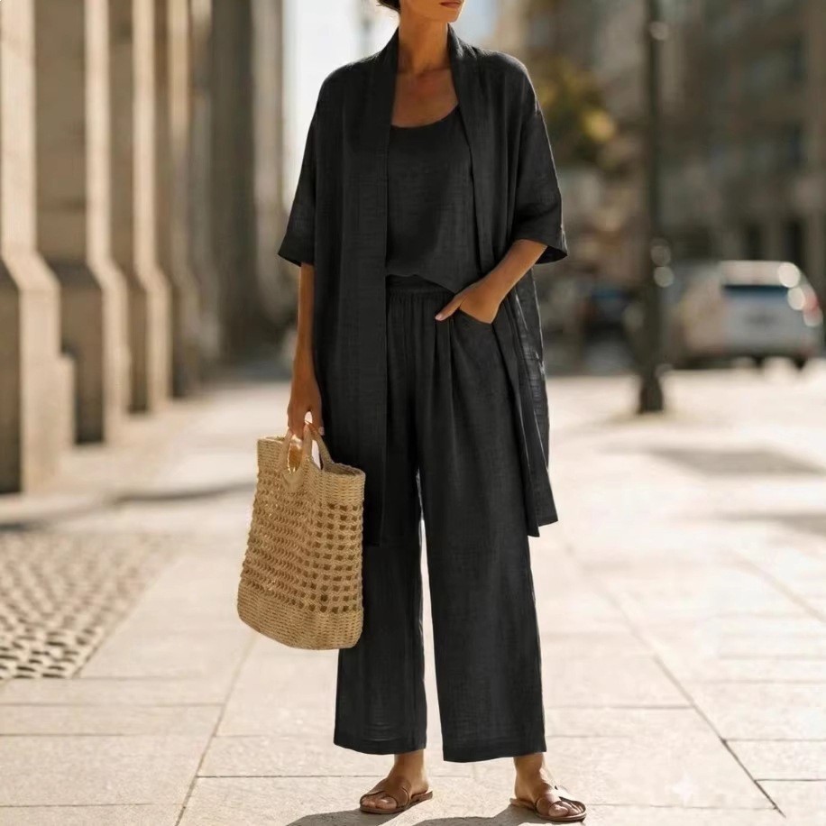 Women's Clothing Women's Solid Color Casual Suit Three Piece Set Loose Straight Style Summer For Formal & Casual For Women_ecoleips.com