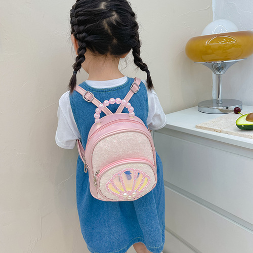 New children's backpack trendy fashion sparkling pearl top handle bag kindergarten kids dual shoulder backpack dropshipping one piece
