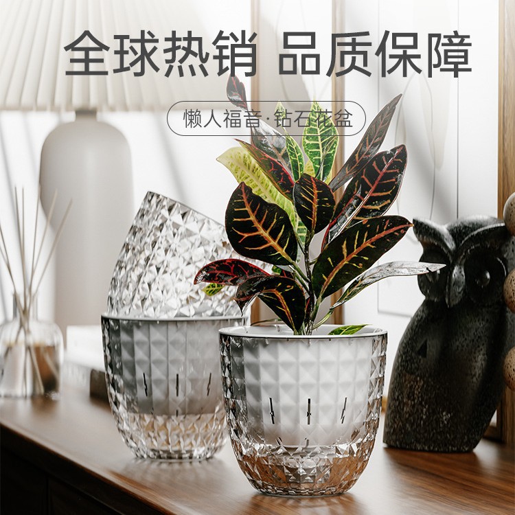 塑料透明懒人自吸水花盆水培水养植物免浇水铜钱草吊兰绿萝储水盆
