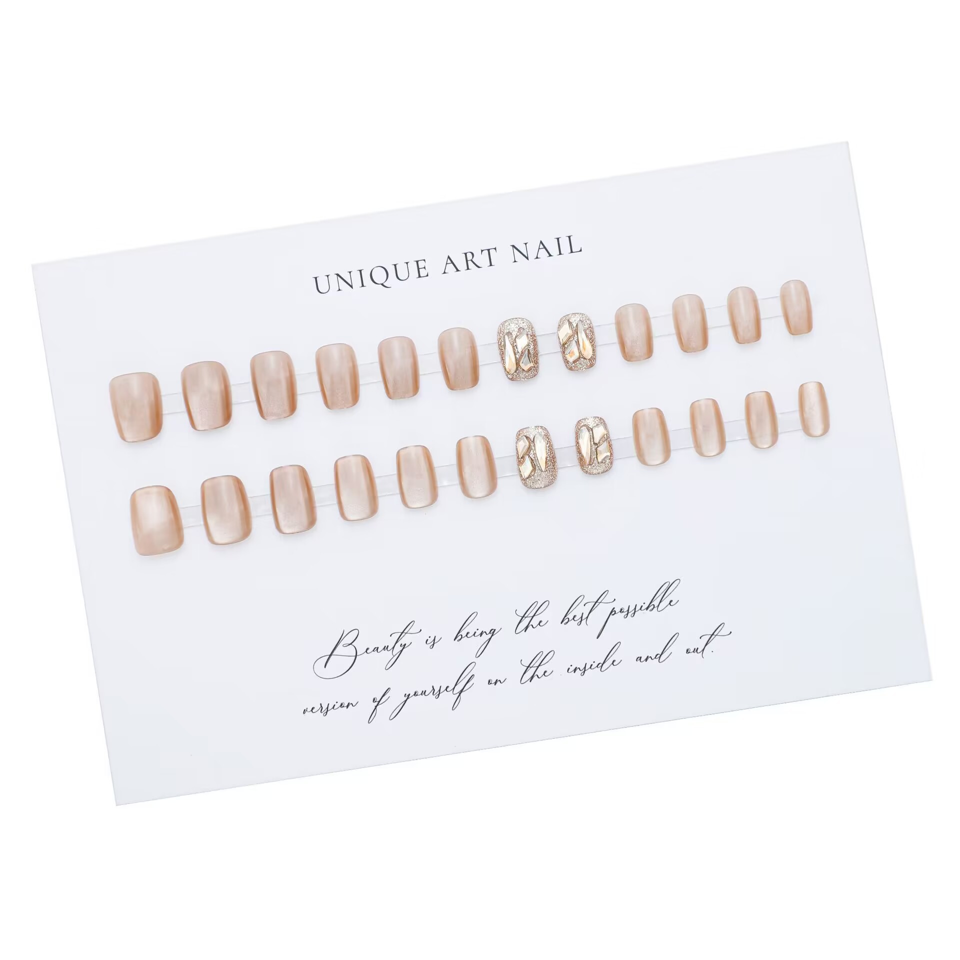 Manicura blanqueadora de otoño e invierno, uñas portátiles, nuevo color marrón té con leche, ojo de gato, manicura con diamantes completos, piezas de uñas terminadas, pegatinas de uñas brillantes