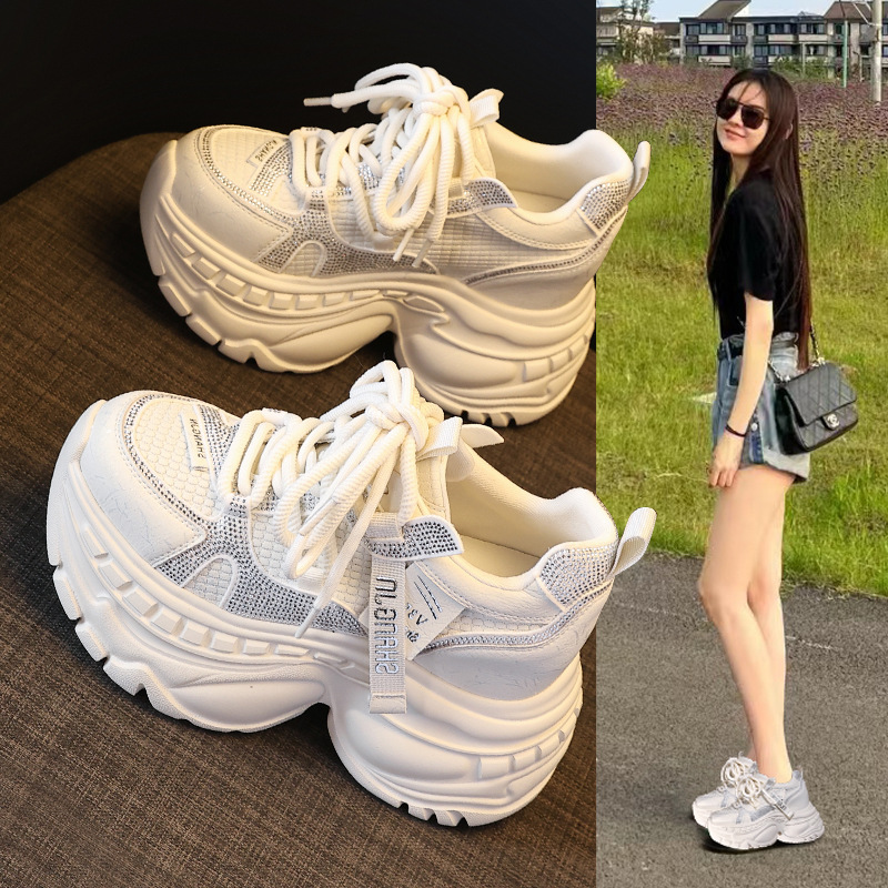 Giày thể thao nữ đế dày đính đá platform siêu mềm — màu đen