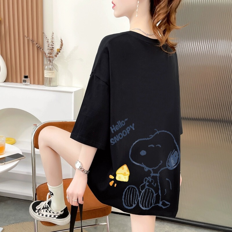Cross-border Snoopy Front and Back Printed Summer New Loose plus size Short-sleeved T-shirt Women's Cartoon Sweet Top