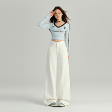 2025秋冬新品美式简约牛仔裤女宽松垂感高腰直筒显瘦百搭阔腿裤潮