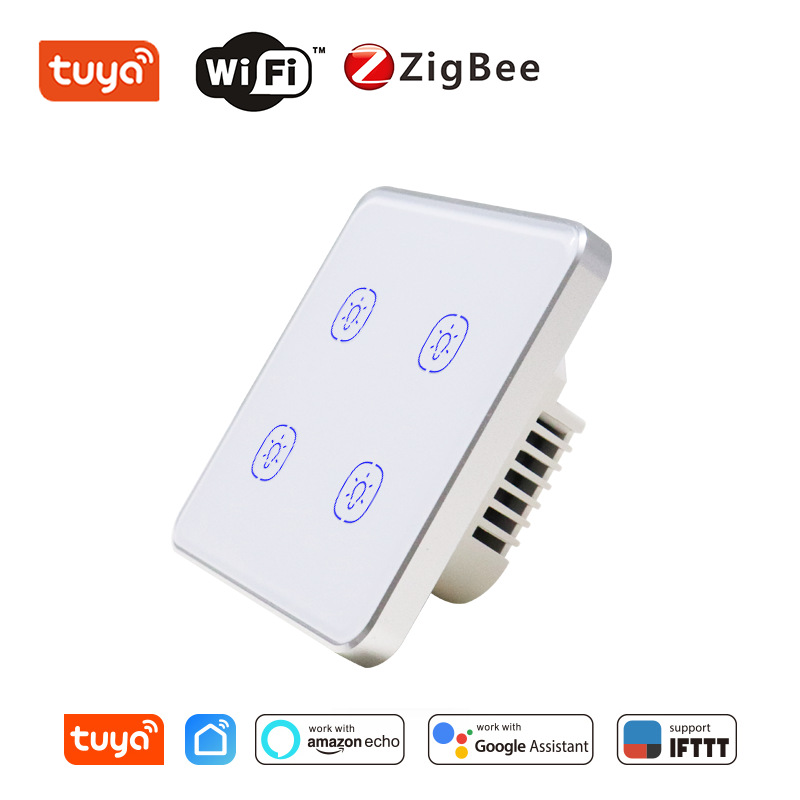 Tuya智能家居语音无线控制金属铝框欧规英规86型WiFi零火触摸开关