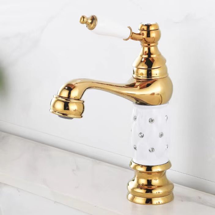 Retro europeo de cobre un solo mango lavabo lavabo grifo lavabo oro francés lavabo grifo frío y caliente