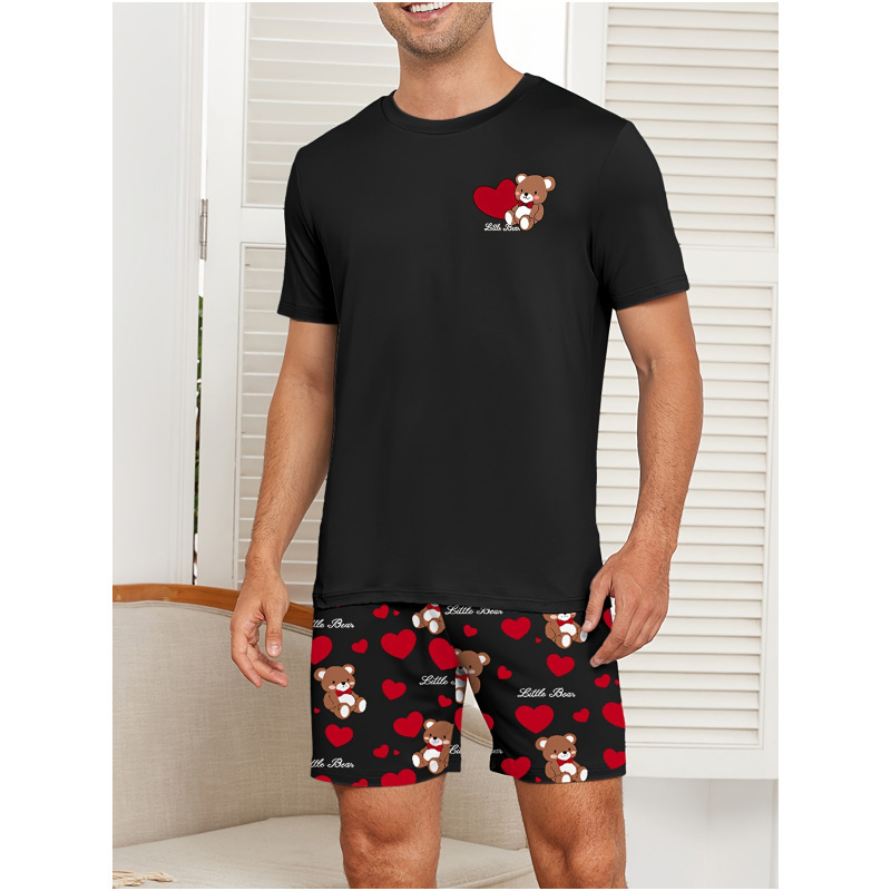 Romantic Valentine's Day Couple's Loungewear Short-Sleeve Shorts Heart Bear Print Pajama Set Men's and Women's Loungewear Romantic Valentine's Day Couple's Loungewear Short-Sleeve Shorts Heart Bear Print Pajama Set Men's and Women's Loungewear