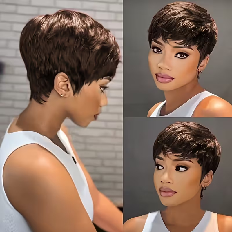 European and American Style Short Synthetic Wigs for Women, Fashionable Pixie Short Hair, Breathable Daily Full Head Wigs