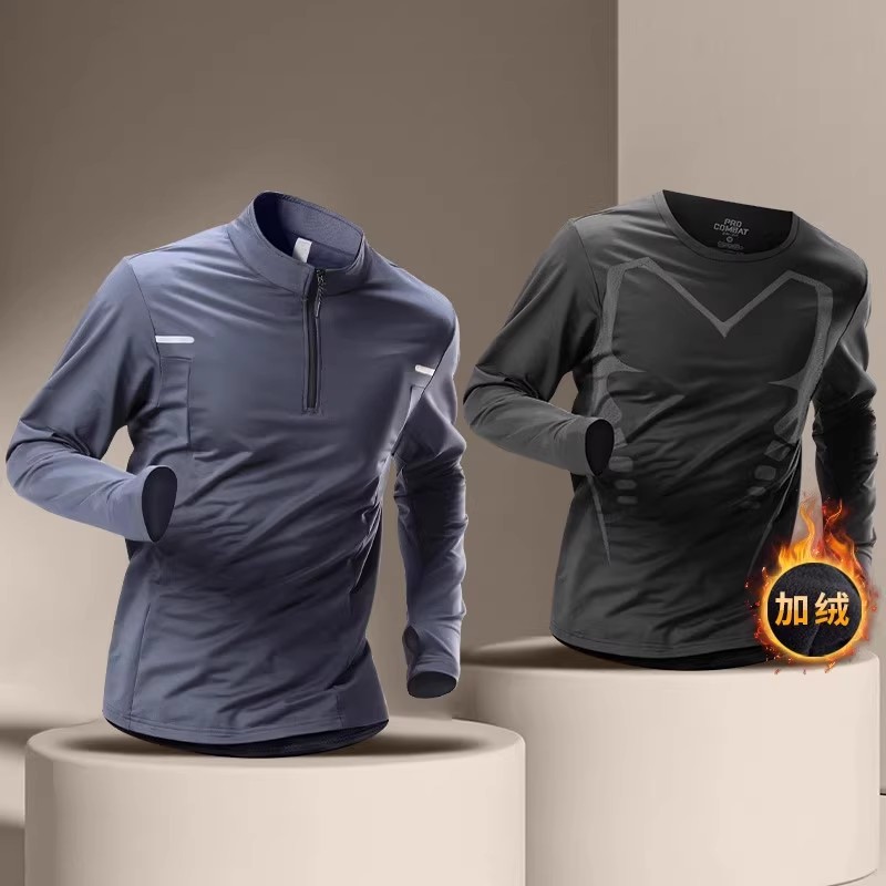 Ropa de entrenamiento deportivo masculino de atletismo, carrera, camiseta deportiva de secado rápido, ropa de fitness, primavera y otoño, camisa de manga larga con medio cremallera.