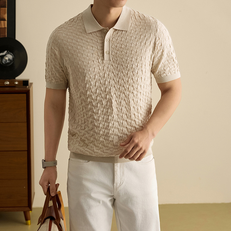 Camiseta de polo de punto de lujo estadounidense de estilo antiguo retro de manga corta para hombres Casual de negocios T-shirt para hombres