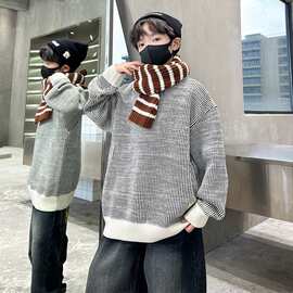 男童春秋款毛衣2026新款秋季条纹针织中大儿童男孩时髦秋装上衣潮