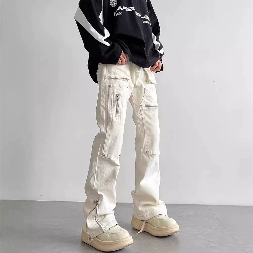 Американские высокие улицы vibe ветряные лесозаготовительные брюки для мужчин и женщин модные ретро микро-лак прямые брюки на молнии повседневные брюки