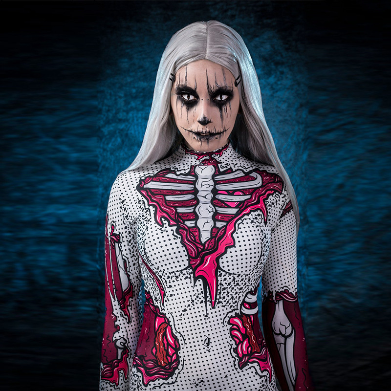 Halloween costume horror zombie skeleton print jumpsuit NSONF136688